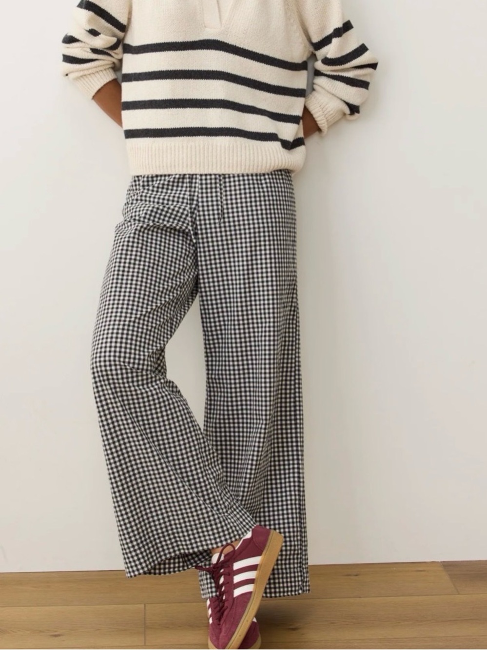 Marine Layer Cali Poplin Drawstring Linen Pant Wide Leg Gingham